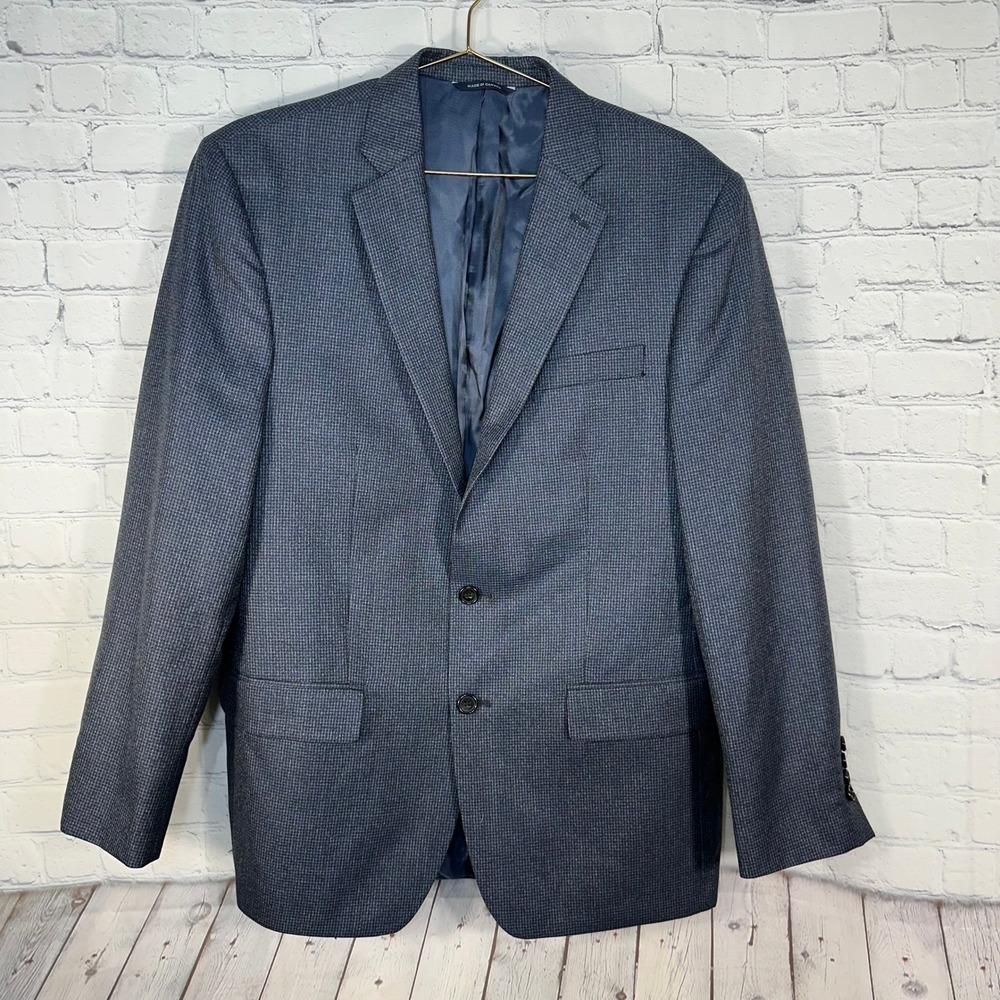 Ralph Lauren Mens 41R Silk Wool Blend Sport Coat Grey Blue Micro Check Blazer